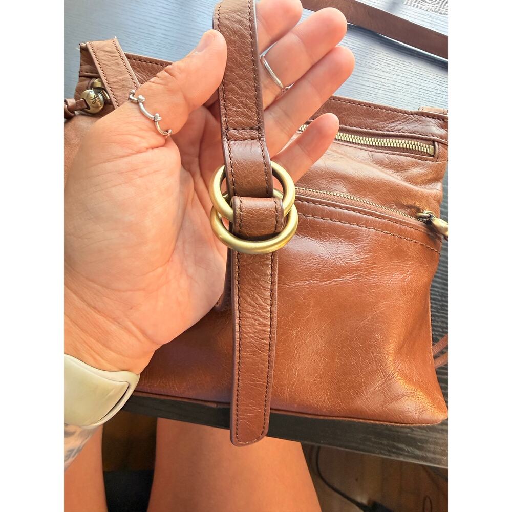 HOBO Genuine Leather Crossbody Bag Brown Vintage Style Multi Pocket Purse - Picture 16 of 16
